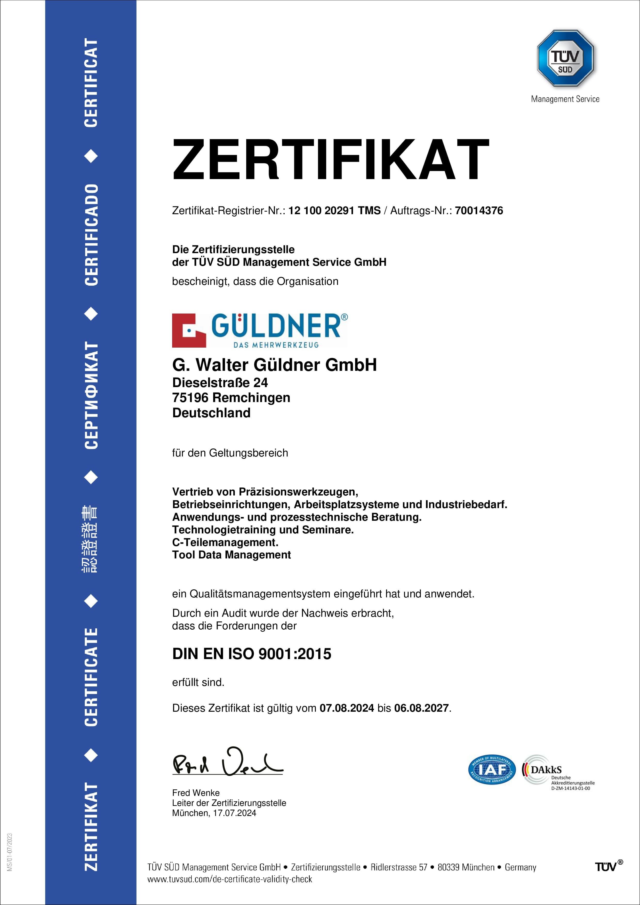 Zertifikat ISO9001:2015